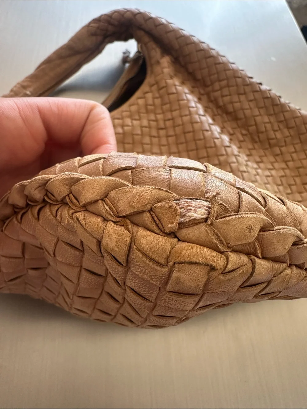 Bottega Veneta Intrecciato Hobo Bag Tan